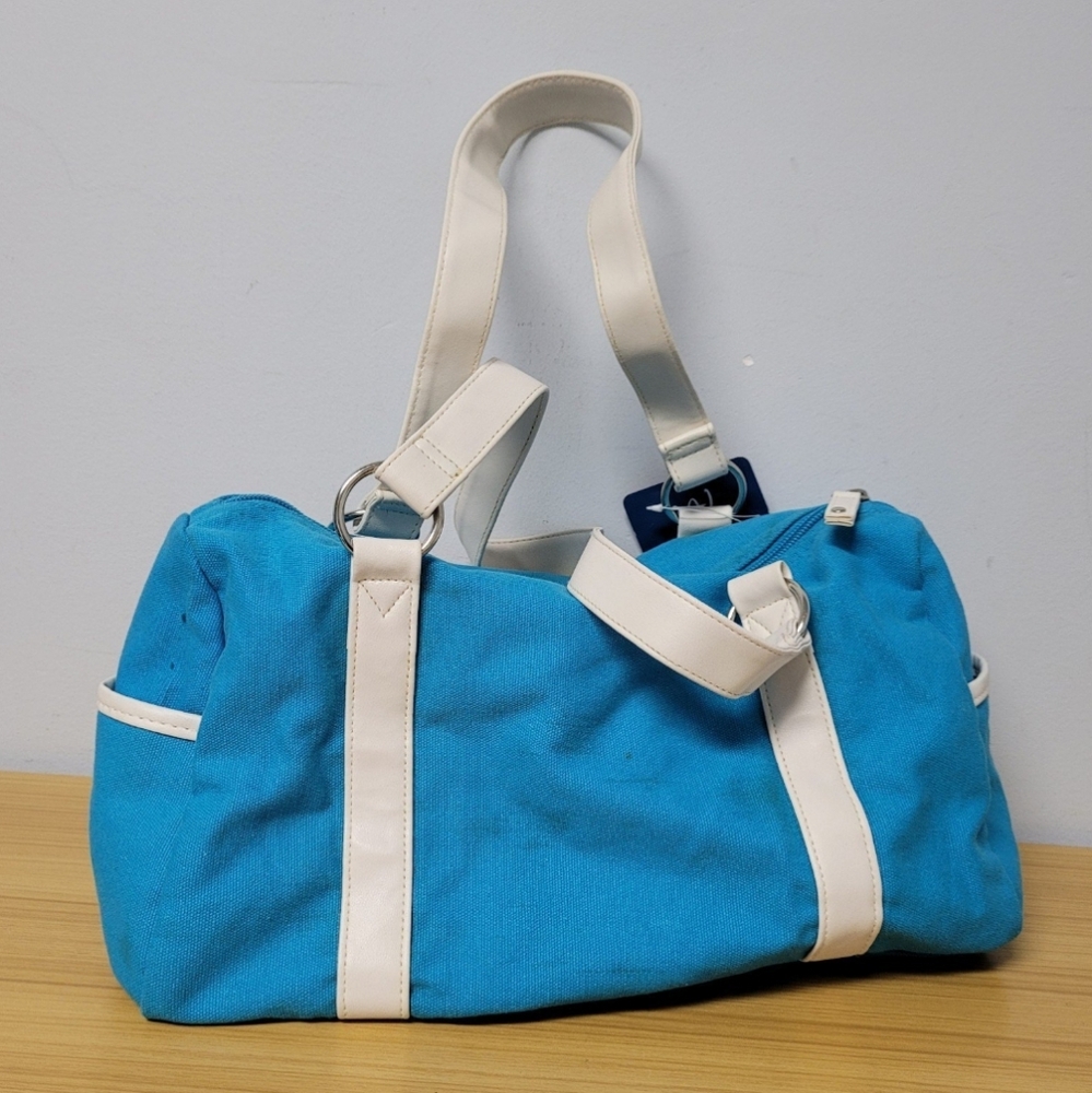 Disney Canvas Barrel Purse Zippered Hand Bag Mickey Mouse Flowers Turquoise Y2k - Picture 4 of 8